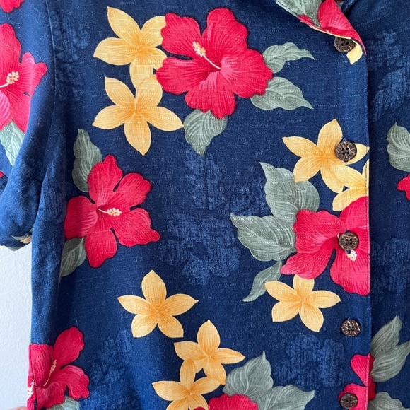 Caribbean Joe Sz M Hawaiian Shirt Blue Red Floral Aloha Button Up Short Sleeve - Picture 6 of 7